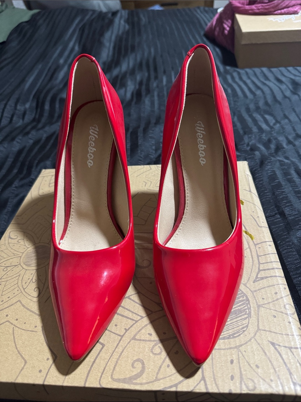Qupid Red Patent Pointed-Toe Stiletto Pumps